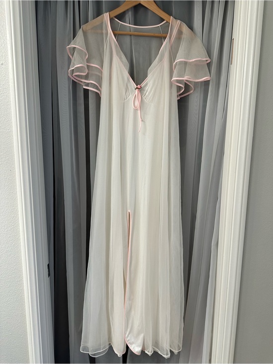 Val Mode Other - Sheer Ivory Chemise with Pink Trim Tie Front